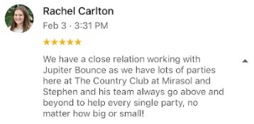 Rachel at Mirasol Country Club recommends JupiterBounce to everyone