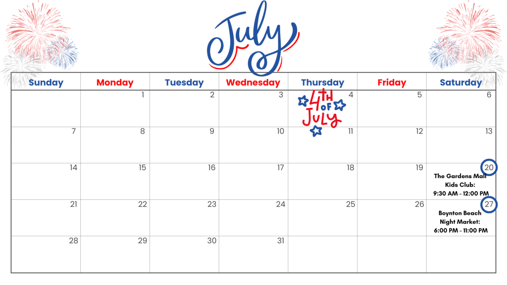 July Events, Community Events, Free Events in South Florida, 4th of July Events, 4th of July, Stuart Florida Events, Boynton Beach Events, Lake Worth Events, West Palm Beach Events, Family-Friendly Events, Fireworks