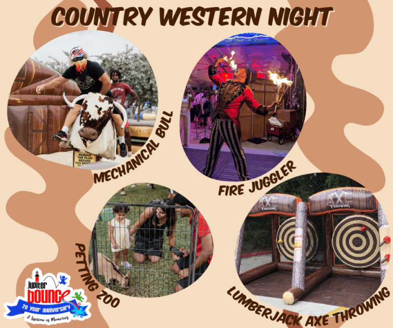 Themed Event, Country Clubs, Ibis, Ballenisles, Mirasol, Boca West, Moorings, Member Events, Country Western, Mechanical Bull, Palm Beach County Country Clubs, Palm Beach Country Clubs, Fire Juggler, Jugglers, Petting Zoo, Axe Throwing, Inflatable Games, Jupiter, Palm Beach Gardens, Boca Raton, Vero Beach, DJ